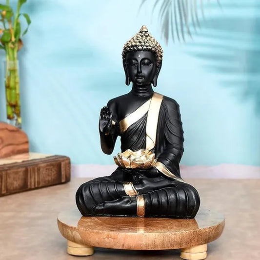 Craftivoa Blessing Black Buddha Diya Statue 25 Cm Polyresin Multicolor Decorative Idol For Living Room Home Decor Gift Showpiece - View 1