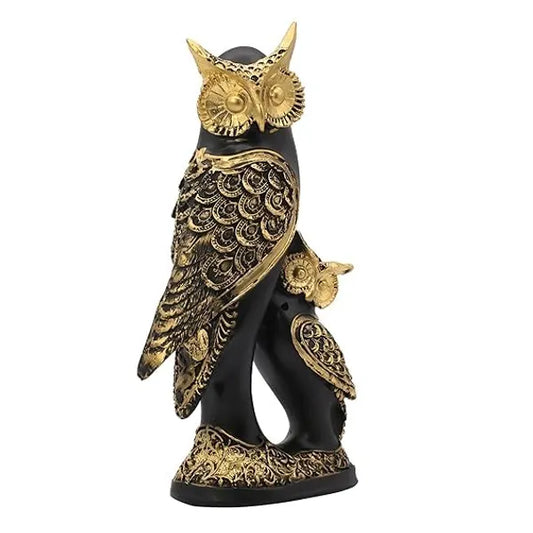 Craftivoa Owl Family Statue Black And Gold Finish Handmade Animal Figurines For Home Decor Resin Showpiece For Living Room - View 1