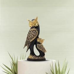Craftivoa Owl Family Statue Black And Gold Finish Handmade Animal Figurines For Home Decor Resin Showpiece For Living Room - View 2