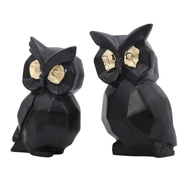 Craftivoa Black Owl Showpiece Set Of 2 Handcrafted Figurines With Golden Eyes Home Decor For Living Room Study Table Bedroom