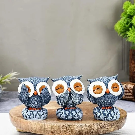 Craftivoa Set Of 3 Antique Finish Owl Showpieces For Home Decor Multicolor Polyresin Decorative Figurines For Living Room Gifting 9 Cm - View 1