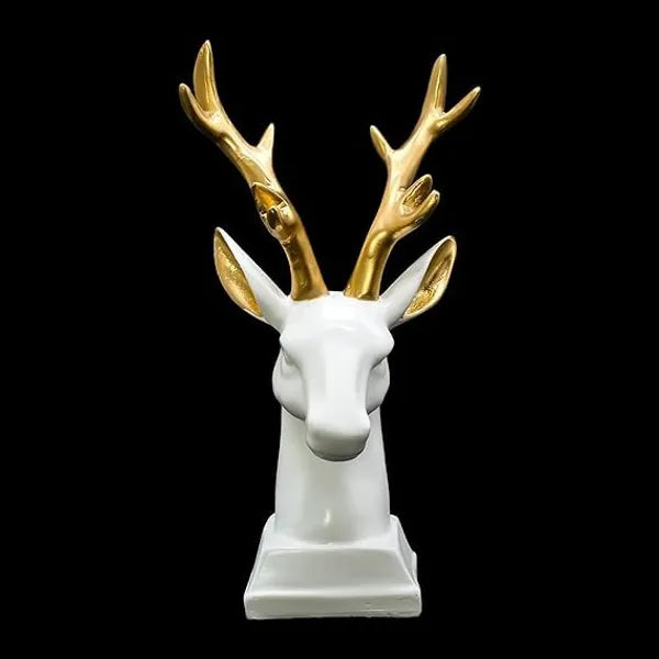 Craftivoa Polyresin Reindeer Showpiece Modern Art Deer Statue Wild Animal Figurine Home Decor Showpeice White Golden Resin