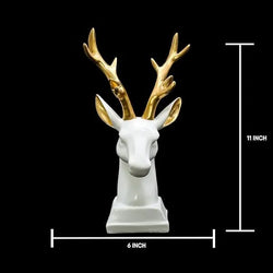 Craftivoa Polyresin Reindeer Showpiece Modern Art Deer Statue Wild Animal Figurine Home Decor Showpeice White Golden Resin - View 2