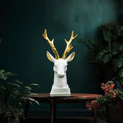 Craftivoa Polyresin Reindeer Showpiece Modern Art Deer Statue Wild Animal Figurine Home Decor Showpeice White Golden Resin - View 4