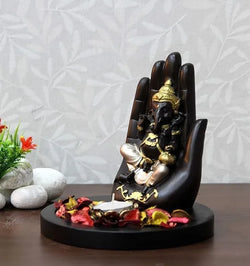 Craftivoa Handcrafted Palm Ganesha On Wooden Base With Candle Decorative Showpiece 17 Cm Polyresin Multicolor - View 3