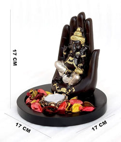 Craftivoa Handcrafted Palm Ganesha On Wooden Base With Candle Decorative Showpiece 17 Cm Polyresin Multicolor - View 2