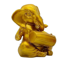 Craftivoa Polyresin Ganesha Decorative Figurine With Mridangam Gold Finish Handcrafted Hindu Idol For Spiritual Home And Office Decor - View 3