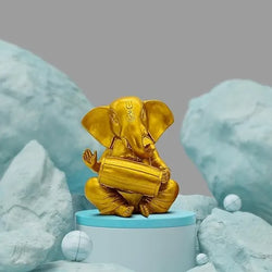 Craftivoa Polyresin Ganesha Decorative Figurine With Mridangam Gold Finish Handcrafted Hindu Idol For Spiritual Home And Office Decor - View 4