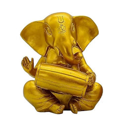 Craftivoa Polyresin Ganesha Decorative Figurine With Mridangam Gold Finish Handcrafted Hindu Idol For Spiritual Home And Office Decor - View 1