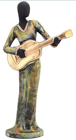 Craftivoa Handpainted Polyresin Human Musician Statue 34cm Decorative Showpiece In Green Gold For Home Decor - View 3