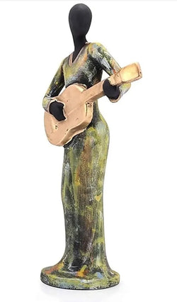 Craftivoa Handpainted Polyresin Human Musician Statue 34cm Decorative Showpiece In Green Gold For Home Decor - View 2