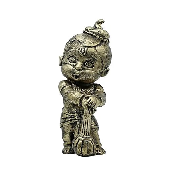 Craftivoa Bal Krishna Statue Antique Brass Finish Handmade Figurines For Home Decor Resin Statues Collectible Sculptures