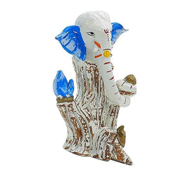 Craftivoa Polyresin Decorative Ganesha Tree Figurine White And Blue 7 Inch Height Handcrafted Hindu Idol For Spiritual Home And Office Decor - View 1