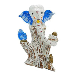 Craftivoa Polyresin Decorative Ganesha Tree Figurine White And Blue 7 Inch Height Handcrafted Hindu Idol For Spiritual Home And Office Decor - View 4