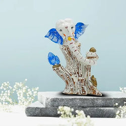 Craftivoa Polyresin Decorative Ganesha Tree Figurine White And Blue 7 Inch Height Handcrafted Hindu Idol For Spiritual Home And Office Decor - View 3