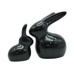 Craftivoa Modern Ceramic Bunny Figurines Set Of 2 Black Handmade Home Decor Tabletop Animal Figurines Contemporary Resin Showpieces For Living Room - View 2