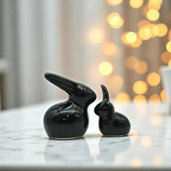 Craftivoa Modern Ceramic Bunny Figurines Set Of 2 Black Handmade Home Decor Tabletop Animal Figurines Contemporary Resin Showpieces For Living Room - View 5
