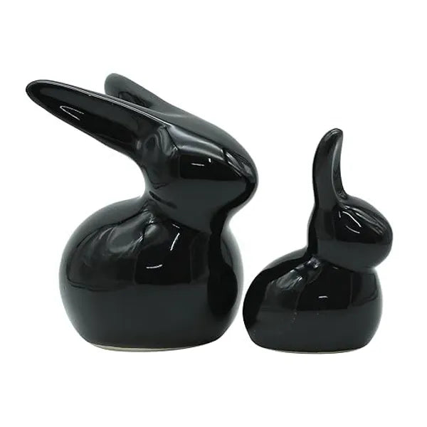 Craftivoa Modern Ceramic Bunny Figurines Set Of 2 Black Handmade Home Decor Tabletop Animal Figurines Contemporary Resin Showpieces For Living Room