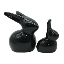 Craftivoa Modern Ceramic Bunny Figurines Set Of 2 Black Handmade Home Decor Tabletop Animal Figurines Contemporary Resin Showpieces For Living Room - View 1