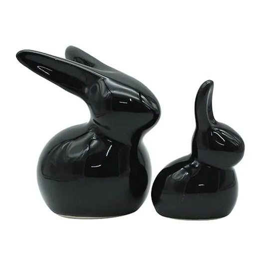 Craftivoa Modern Ceramic Bunny Figurines Set Of 2 Black Handmade Home Decor Tabletop Animal Figurines Contemporary Resin Showpieces For Living Room - View 1