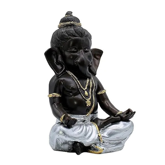 Craftivoa Ganesha Idol Decorative Statue For Black And Silver With Gold Accents Handmade Hindu Idols Spiritual Decor Resin Showpiece For Home - View 1