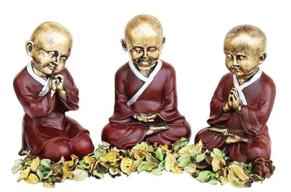 Craftivoa Set Of 3 Buddha Monk Showpiece With Fragrance Petals 7 4 4 Inches