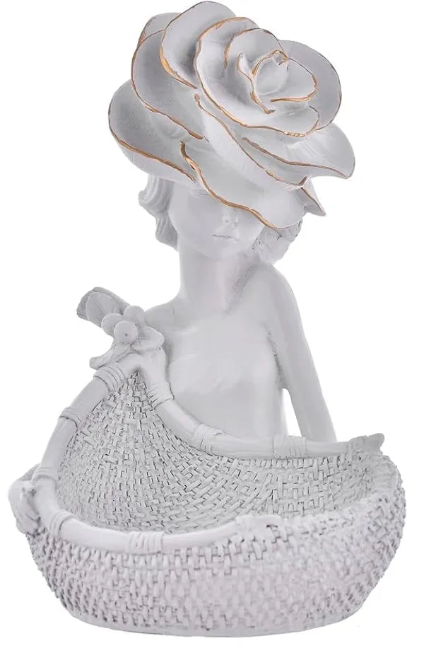 Craftivoa Decorative White Lady With Basket Statue For Home Decor Showpiece Figurine