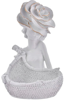 Craftivoa Decorative White Lady With Basket Statue For Home Decor Showpiece Figurine - View 1