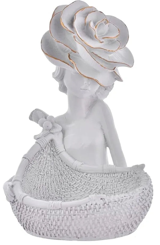 Craftivoa Decorative White Lady With Basket Statue For Home Decor Showpiece Figurine - View 1