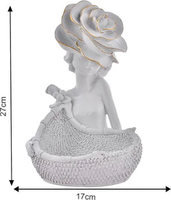Craftivoa Decorative White Lady With Basket Statue For Home Decor Showpiece Figurine - View 2