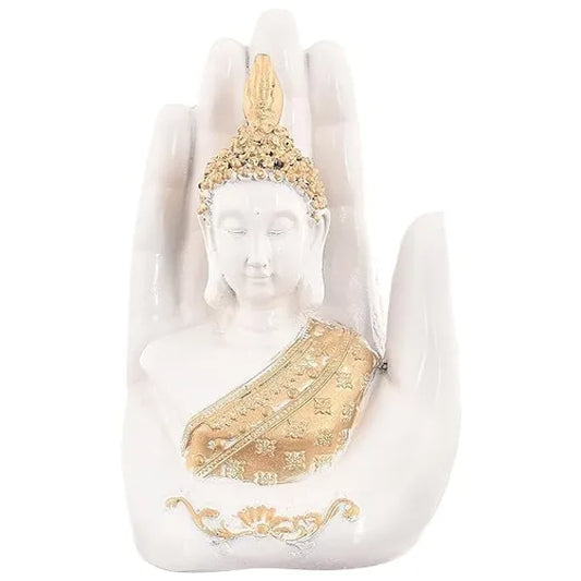 Craftivoa Polyresin Hand Palm Buddha Idol Showpieces For Living Room Gift Items For Diwali Decoration Item For Home Decor Table Decorations White Buddha - View 1