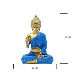 Resin Spiritual Buddha With Lotus Blue Robe Gold Figurine - View 3