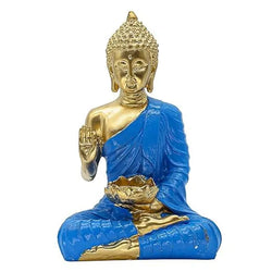 Resin Spiritual Buddha With Lotus Blue Robe Gold Figurine - View 1