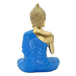 Resin Spiritual Buddha With Lotus Blue Robe Gold Figurine - View 2