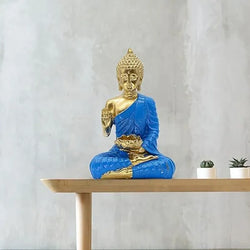 Resin Spiritual Buddha With Lotus Blue Robe Gold Figurine - View 4