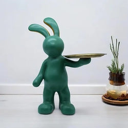 Resin Artistic Bunny With Gold Tray Tabletop Figurine - View 4
