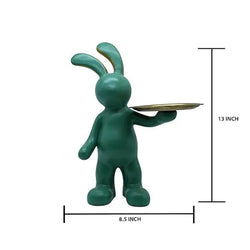 Resin Artistic Bunny With Gold Tray Tabletop Figurine - View 2