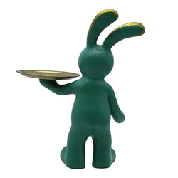 Resin Artistic Bunny With Gold Tray Tabletop Figurine - View 3