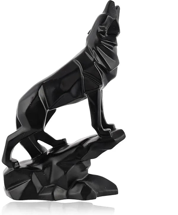 Resin Handcrafted Black Wolf Diamond Cut Decorative Figurine