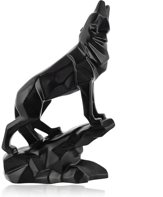 Resin Handcrafted Black Wolf Diamond Cut Decorative Figurine - View 1