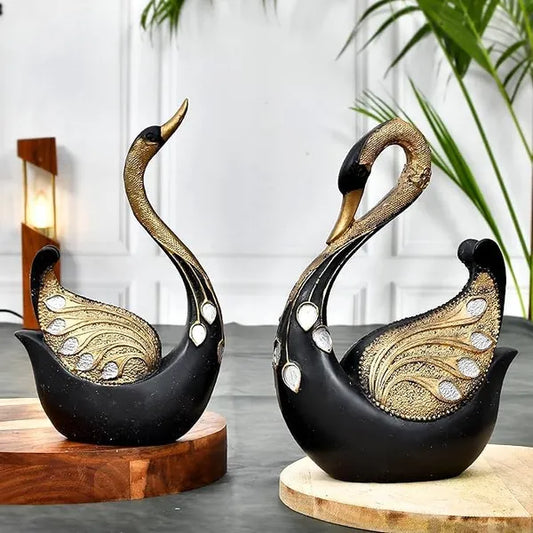 Resin Elegant Swan Pair Decorative Sculpture Figurine - View 1