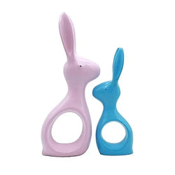 Craftivoa Ceramic Bunny Figurines Set Pink Blue Handmade Figurines For Home Decor Animal Sculptures For Tabletop Display - View 2