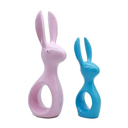 Craftivoa Ceramic Bunny Figurines Set Pink Blue Handmade Figurines For Home Decor Animal Sculptures For Tabletop Display - View 3