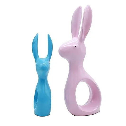Craftivoa Ceramic Bunny Figurines Set Pink Blue Handmade Figurines For Home Decor Animal Sculptures For Tabletop Display - View 1