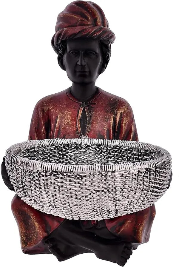 Resin Ethnic Man With Basket Decorative Figurine