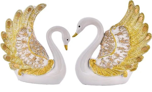 Resin Elegant Swan Pair Feather Design Decorative Showpiece