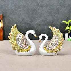 Resin Elegant Swan Pair Feather Design Decorative Showpiece - View 3