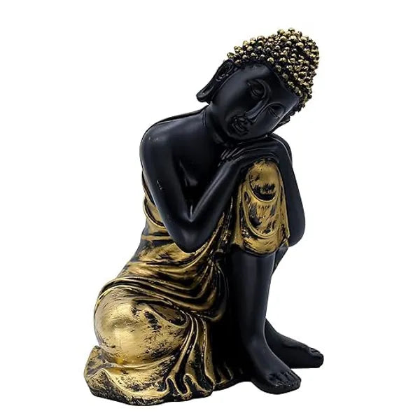 Craftivoa Resting Buddha Statue For Home Decor Black Gold Resin Figurine