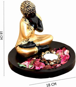 Craftivoa Thai Buddha With Wooden Base And Tealight Holder Showpiece Figurine 7 7 7 Inches For Home Decor - View 2