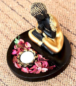 Craftivoa Thai Buddha With Wooden Base And Tealight Holder Showpiece Figurine 7 7 7 Inches For Home Decor - View 4